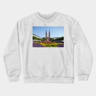 Luisenplatz with Waterloo Obelisk and St. Bonifatius Church, Wiesbaden Crewneck Sweatshirt